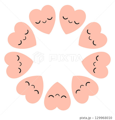 Valentines day heart circle frame. Round love themed border made of hearts. Pink and red colors happy valentine day hand drawn banner vector isolated on white background. Valentines day heart circle frame. Round love themed border made of hearts. Pink and red colors happy valentine day hand drawn banner vector isolated on white background. 129968010