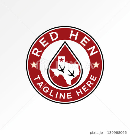 Logo design graphic concept creative premium vector stock image top sell emblem Texas maps with red hen footprint and oil water drop livestock energy 129968066