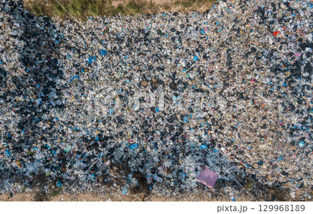 Aerial view of garbage field (or Landfield) in rural Thailand. It provides a specific place for the disposal of garbage. 129968189