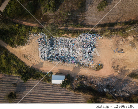 Aerial view of the garbage field (or Landfield) in rural Thailand. It provides a specific place for the disposal of garbage. 129968196