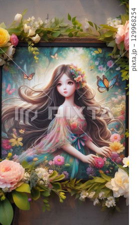 絵画に描かれた幻想的な少女 129968254