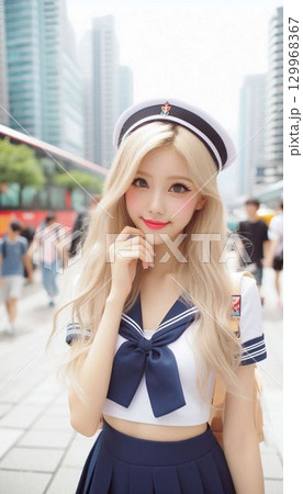 セーラー服姿の金髪韓国アイドル 129968367