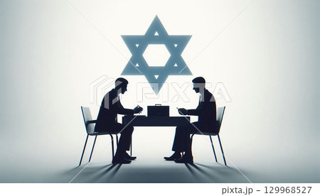 中東情勢_二国間協議を行う男性政治家（イスラエル国旗のイメージ） 129968527