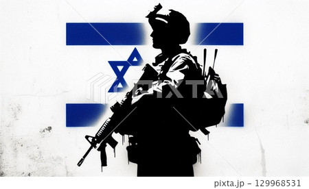 イスラエル兵士のシルエット風のイラスト 129968531
