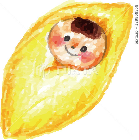 手書きで描いたおくるみに包まれている赤ちゃん 129968558