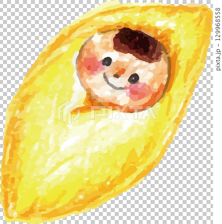 手書きで描いたおくるみに包まれている赤ちゃん 129968558