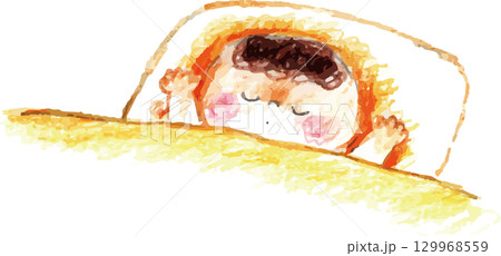 色鉛筆で描いたお昼寝をする赤ちゃん 129968559