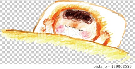 色鉛筆で描いたお昼寝をする赤ちゃん 129968559