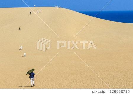 鳥取砂丘を歩く人 129968736