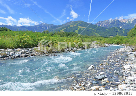 夏の白馬　渓流と北アルプス 129968913