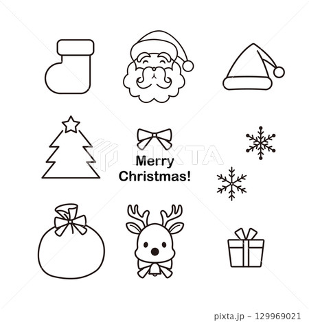 クリスマスのイラストセット(線) クリスマスのイラストセット(線) 129969021