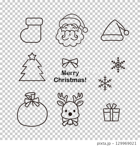 クリスマスのイラストセット(線) クリスマスのイラストセット(線) 129969021