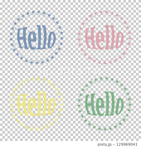 Hello floral wreath-style letter logo set of 4 in muted colors 129969041