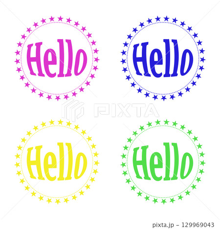 Hello 花リース風文字ロゴ ビビッドカラー4点セット Hello 花リース風文字ロゴ ビビッドカラー4点セット 129969043