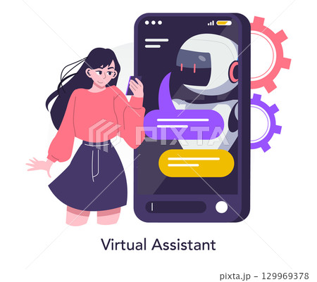 Vector illustration shows a woman interacting...のイラスト素材 [129969378] - PIXTA