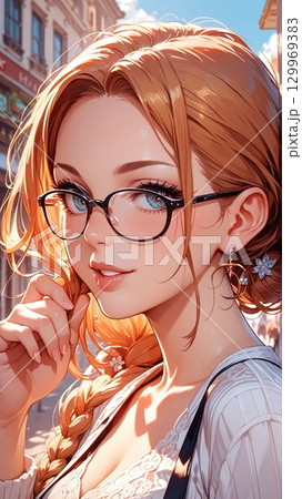 メガネを掛けた知的な白人美女 129969383