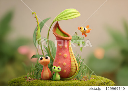 食虫植物と可愛いカメレオン(アニメ調) 食虫植物と可愛いカメレオン(アニメ調) 129969540