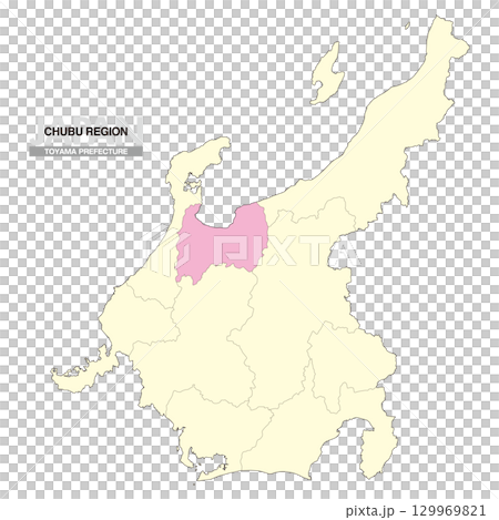 日本地図 中部地方 富山県 県境有り 02 129969821
