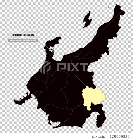 Map of Japan Chubu Region Yamanashi Prefecture with prefectural borders 03 129969823