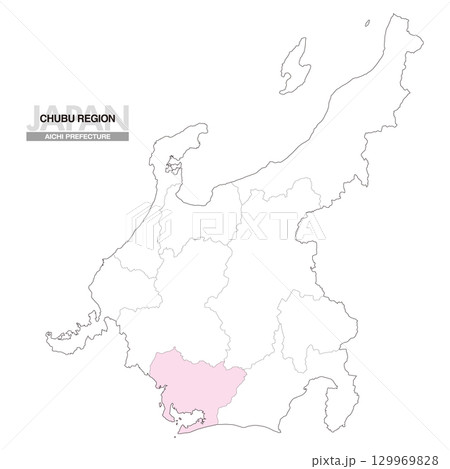 日本地図 中部地方 愛知県 県境有り 01 129969828