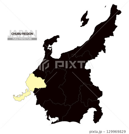 日本地図 中部地方 福井県 県境有り 03 129969829