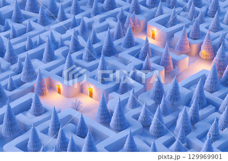 雪の迷路と灯り(アニメ調) 雪の迷路と灯り(アニメ調) 129969901