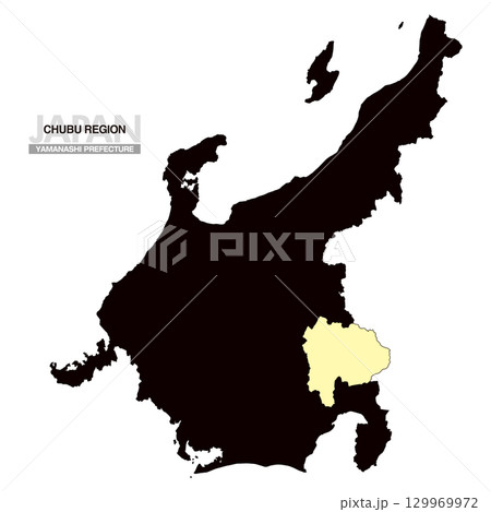 日本地図 中部地方 山梨県 県境無し 03 日本地図 中部地方 山梨県 県境無し 03 129969972