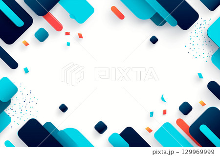 お祝い用円と四角の赤・黄色・水色のカラフルな紙吹雪が舞うポップで楽しいフレーム背景 129969999