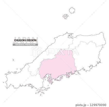 日本地図 中国地方 広島県 県境有り 01 129970090