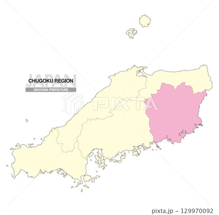 日本地図 中国地方 岡山県 県境有り 02 129970092