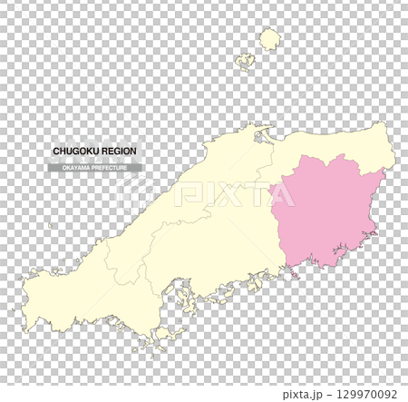 日本地図 中国地方 岡山県 県境有り 02 129970092