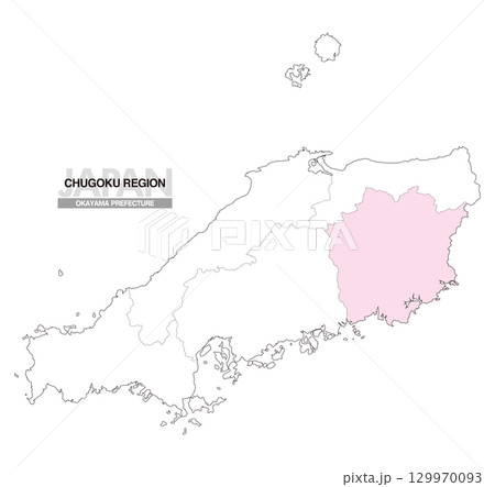 日本地図 中国地方 岡山県 県境有り 01 129970093