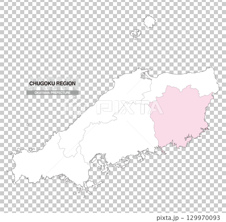 日本地図 中国地方 岡山県 県境有り 01 129970093