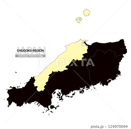 日本地図 中国地方 島根県 県境有り 03 129970094