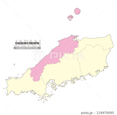 日本地図 中国地方 島根県 県境有り 02 129970095