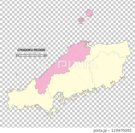 Map of Japan Chugoku Region Shimane Prefecture with prefectural borders 02 129970095