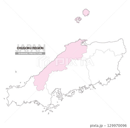 日本地図 中国地方 島根県 県境有り 01 129970096