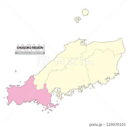 日本地図 中国地方 山口県 県境有り 02 129970101