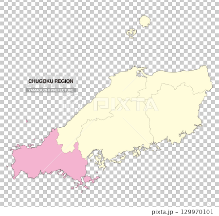 日本地図 中国地方 山口県 県境有り 02 129970101