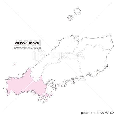 日本地図 中国地方 山口県 県境有り 01 129970102