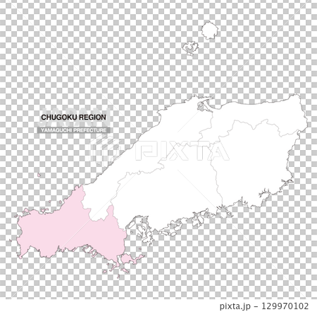 Map of Japan Chugoku Region Yamaguchi Prefecture with prefectural borders 01 129970102