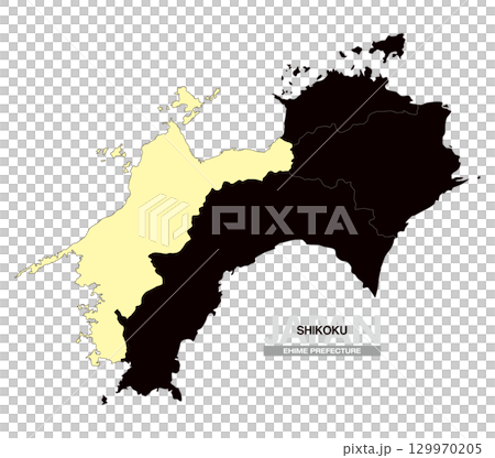 日本地図 四国 愛媛県 県境有り 03 129970205