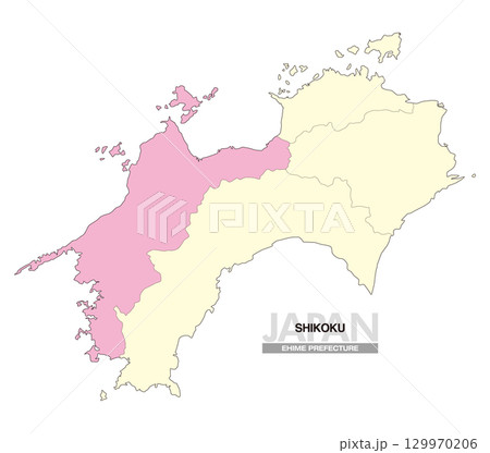 日本地図 四国 愛媛県 県境有り 02 129970206
