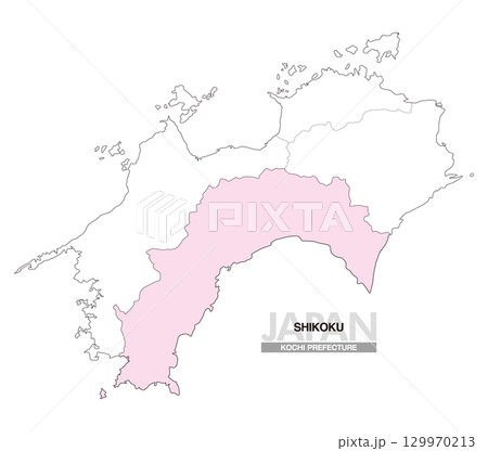 日本地図 四国 高知県 県境有り 01 129970213