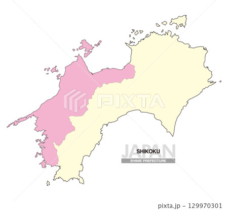 日本地図 四国 愛媛県 県境無し 02 129970301