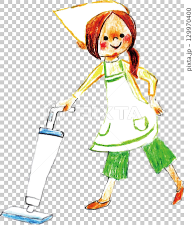 一個女孩轉動吸塵器 一個女孩轉動吸塵器 129970400