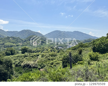のどかな日本の山村風景と夏の空 129970509