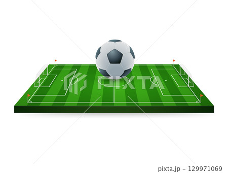 Soccer ball on soccer football field stock illustration 129971069