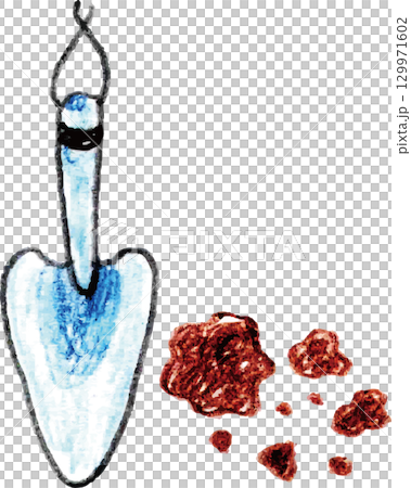 色鉛筆で描いたスコップと泥 129971602