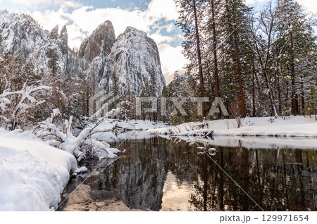 Yosemite Valley along the Merced river 129971654